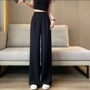 Elegant Black Wide-Leg Women's Elastic Waist Pants